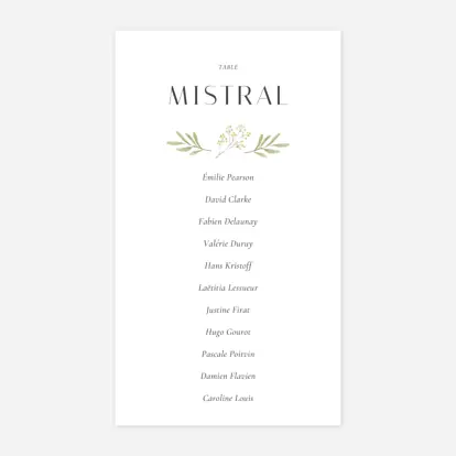 Nom de table mariage Aquarelle végétale