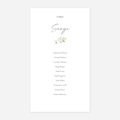 Nom de table mariage Brins d'eucalyptus