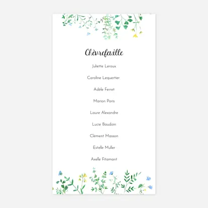 Nom de table mariage Cadre fleuri