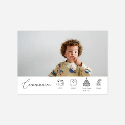 Invitation communion Calligraphie pictos