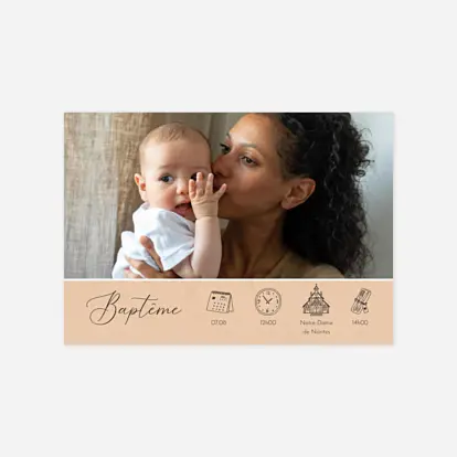 Faire-part baptême Calligraphie pictos