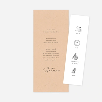 Faire-part baptême Calligraphie pictos