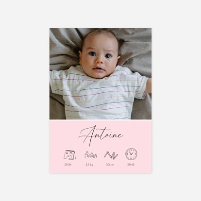 Faire-part naissance Calligraphie pictos