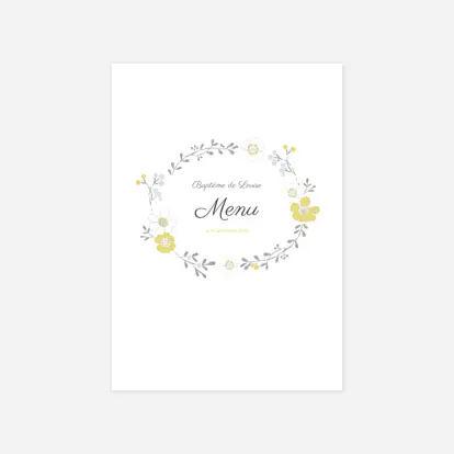 Menu baptême Couronne de fleurs