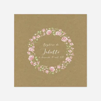Faire-part baptême Couronne de roses