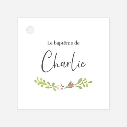 Étiquette avec ruban baptême Cueillette