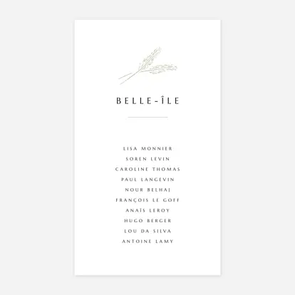 Nom de table mariage Délicats feuillages