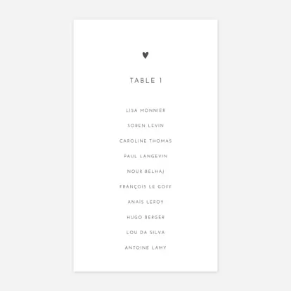 Nom de table mariage Élégant cœur