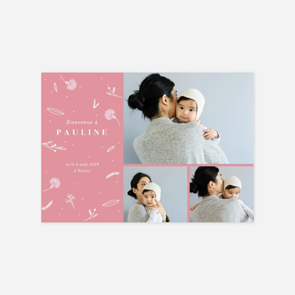 Faire-part naissance Élégant feuillage 3 photos