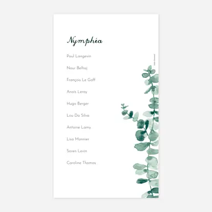 Nom de table mariage Eucalyptus