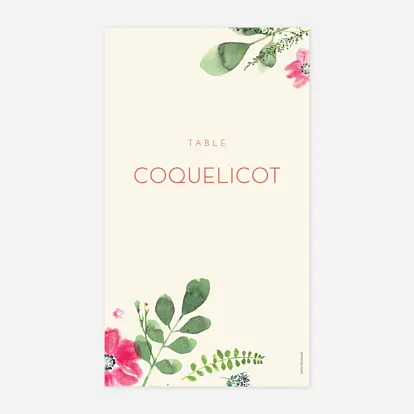 Marque-table mariage Fleurs aquarelle