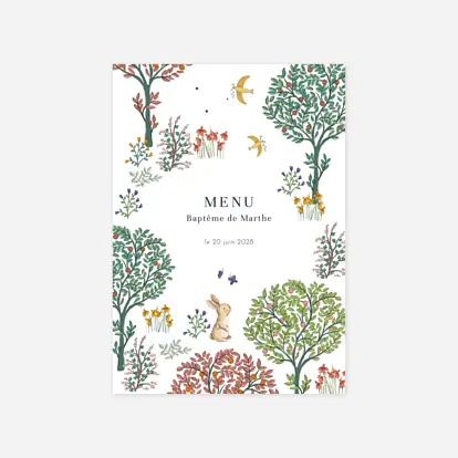Menu baptême Histoire du jardin