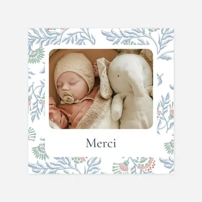 Carte remerciement naissance Indiennes fleuries