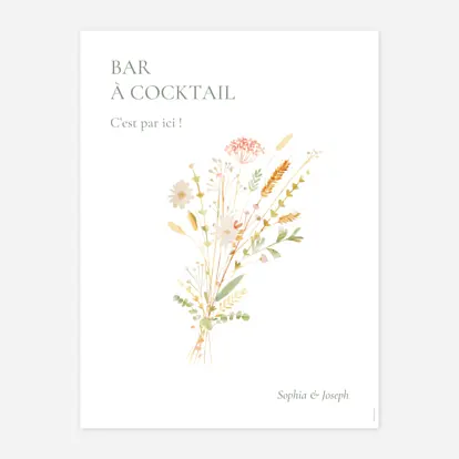 Affiche bienvenue mariage Jardin bohème