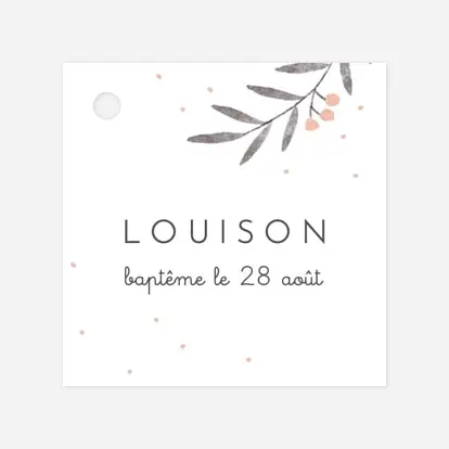 Étiquette avec ruban baptême Jolies brindilles