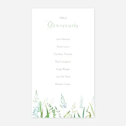Nom de table mariage Les hautes herbes