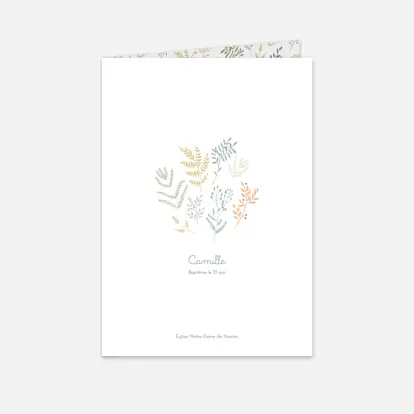 Livret de messe baptême Liberty feuillage
