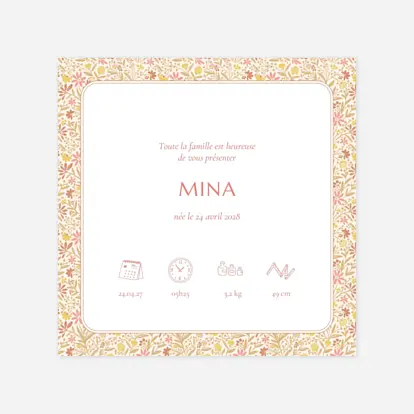 Faire-part naissance Mille fleurs