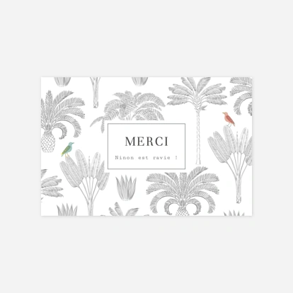 Carte remerciement naissance Oiseaux de paradis