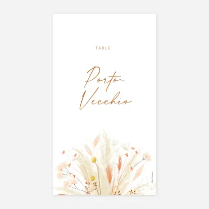 Marque-table mariage Pampas fleuries