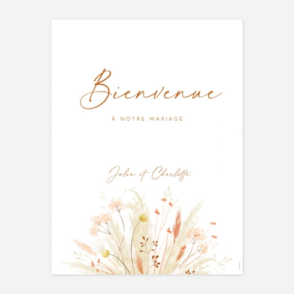 Affiche bienvenue mariage Pampas fleuries