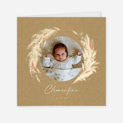 Faire-part naissance Pampas fleuries couronne