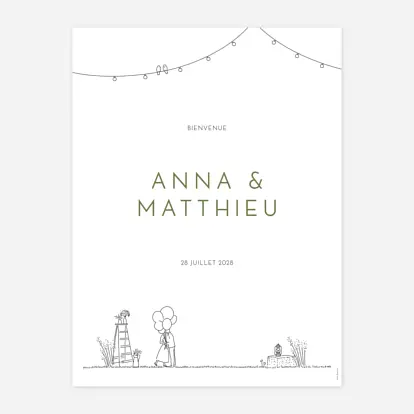 Affiche bienvenue mariage Promesse bohême