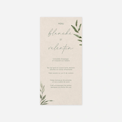 Menu mariage Rêve de Nature